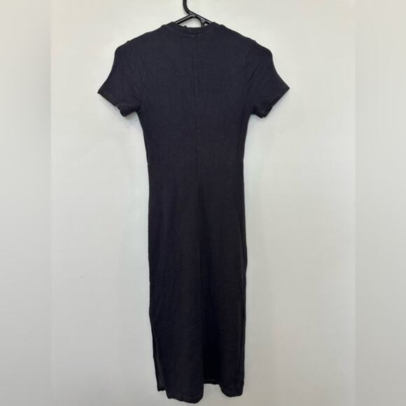 Monrow Supersoft Minimalist Casual Front-Twist Dress Black Stretch XS - Picture 3 of 9